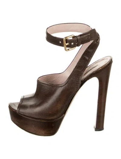 Pre-owned Miu Miu Leather Slingback Pumps In Brown