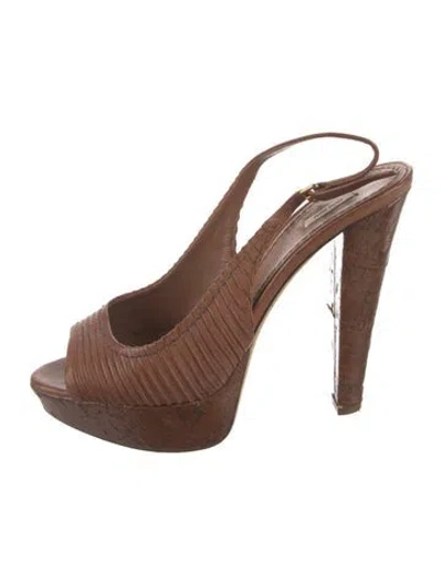Pre-owned Miu Miu Leather Slingback Pumps In Brown
