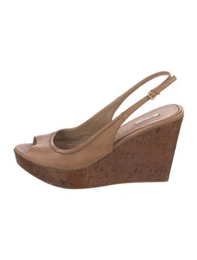 Pre-owned Miu Miu Leather Slingback Pumps In Brown