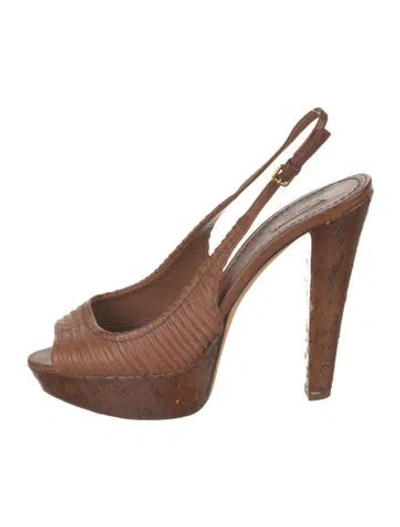Pre-owned Miu Miu Leather Slingback Pumps In Brown
