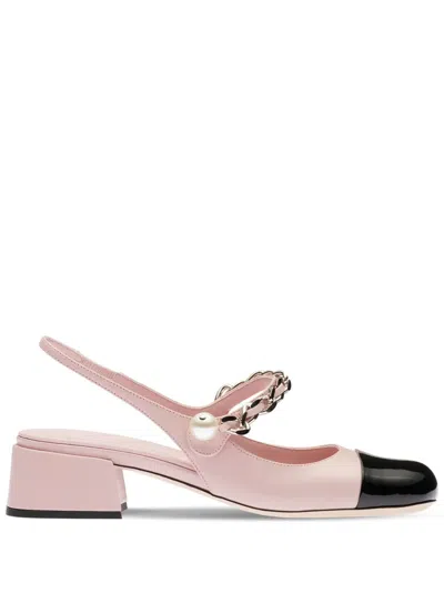 Miu Miu Leather Pumps With Metal Chain And Pearl In Pink