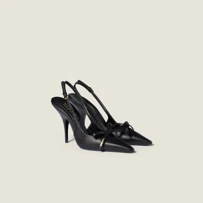Miu Miu Leather Slingback Pumps With Bow In Black