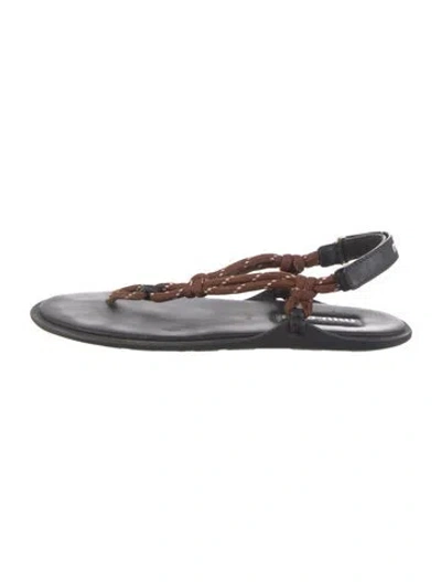 Pre-owned Miu Miu Leather Slingback Sandals In Black