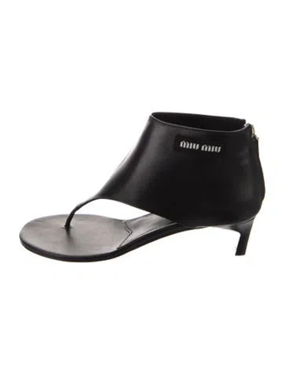 Pre-owned Miu Miu Leather Slingback Sandals W/ Tags In Black