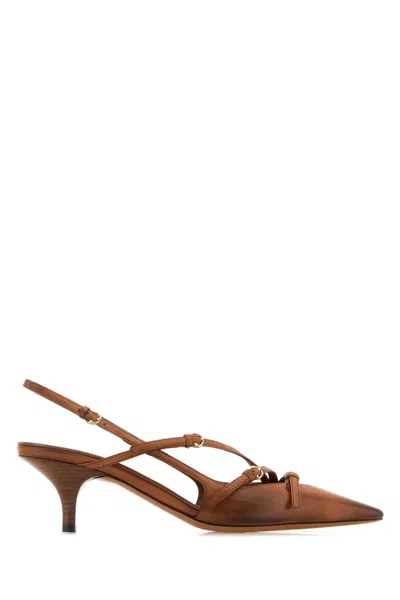 Miu Miu Leather Slingback Slingback Heel In Brown