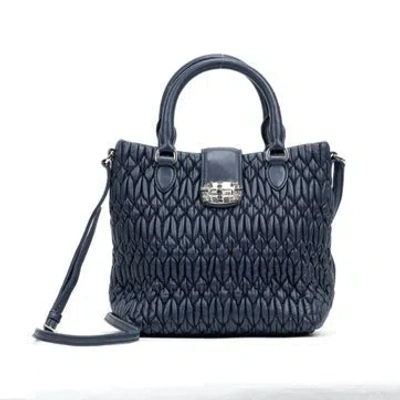 Pre-owned Miu Miu Leather Small Crystal Tote In Blue