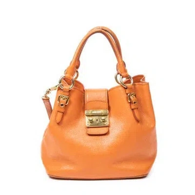 Pre-owned Miu Miu Leather Small Pushlock Tote In Orange