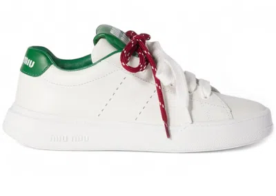 Pre-owned Miu Miu Leather Sneakers Double Lace (women's)in White/green In Multi