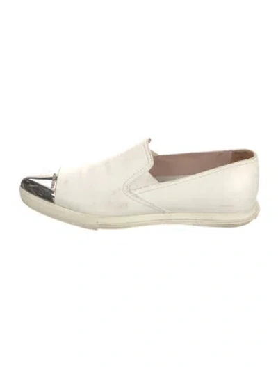 Pre-owned Miu Miu Leather Sneakers In Neutral