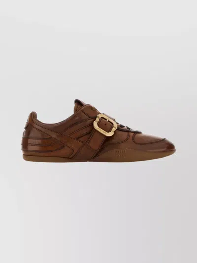 Miu Miu Leather Sneakers Rubber Sole In Brown