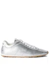 Miu Miu Metallic Leather Retro Runner Sneakers In Silver