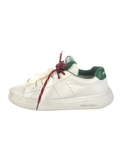 Pre-owned Miu Miu Leather Sneakers In White