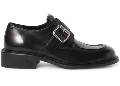 Pre-owned Miu Miu Leather Sneakers With Buckle (women's) Sneakers In Black