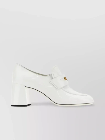 Miu Miu Leather Square Toe Pumps With Strap Detail In White