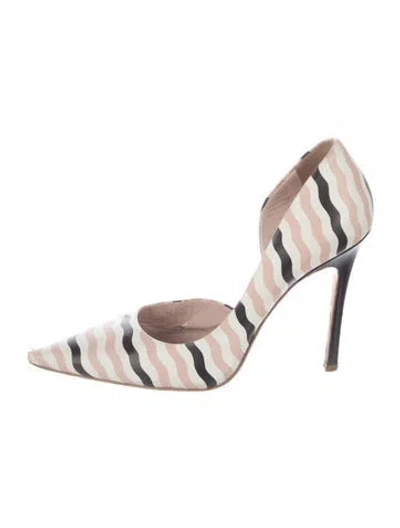Pre-owned Miu Miu Leather Striped D'orsay Pumps In Pink