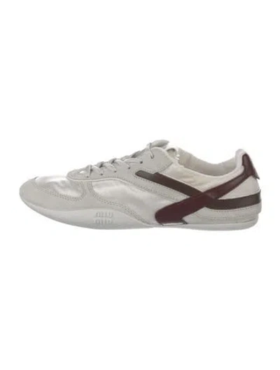 Pre-owned Miu Miu Leather Striped Sneakers In White
