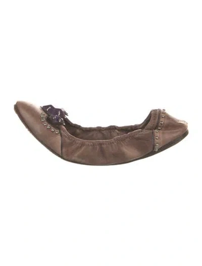 Pre-owned Miu Miu Leather Studded Accents Ballet Flats In Brown