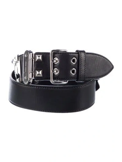 Pre-owned Miu Miu Leather Studded Accents Belt In Black
