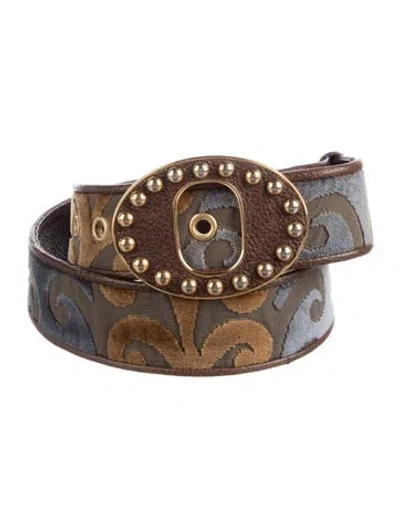 Pre-owned Miu Miu Leather Studded Accents Belt In Brown