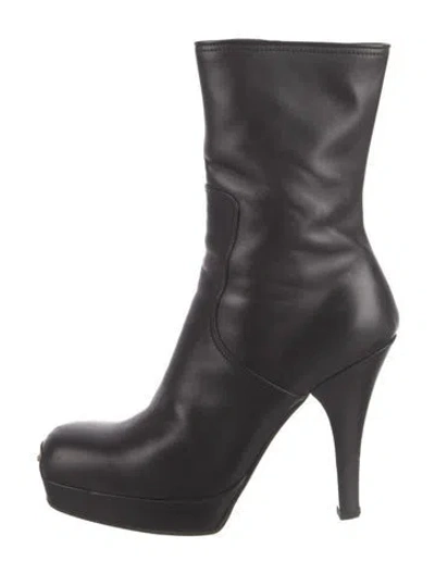 Pre-owned Miu Miu Leather Studded Accents Boots In Black