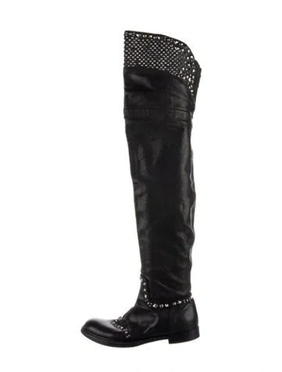 Pre-owned Miu Miu Leather Studded Accents Boots In Black