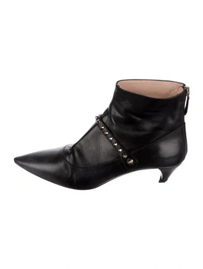 Pre-owned Miu Miu Leather Studded Accents Boots In Black