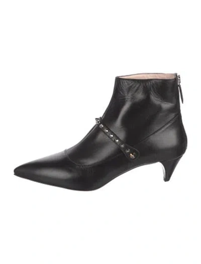 Pre-owned Miu Miu Leather Studded Accents Boots In Black