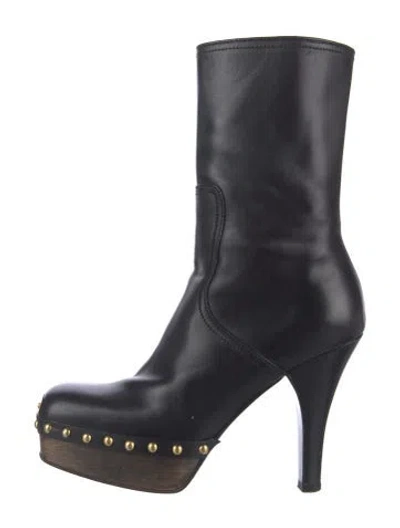 Pre-owned Miu Miu Leather Studded Accents Boots In Black