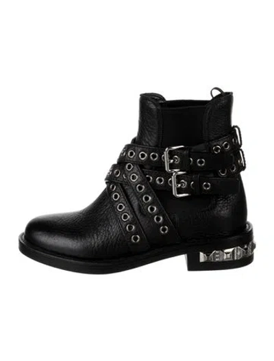 Pre-owned Miu Miu Leather Studded Accents Combat Boots In Black