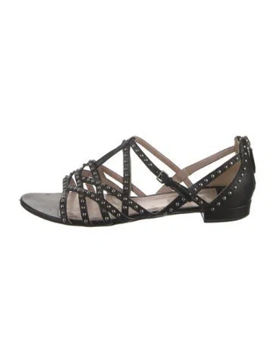 Pre-owned Miu Miu Leather Studded Accents Gladiator Sandals In Black