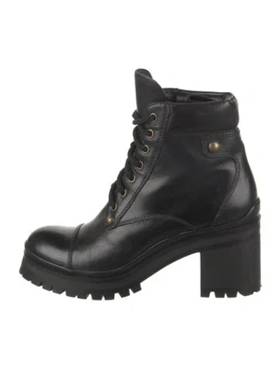 Pre-owned Miu Miu Leather Studded Accents Lace-up Boots In Black