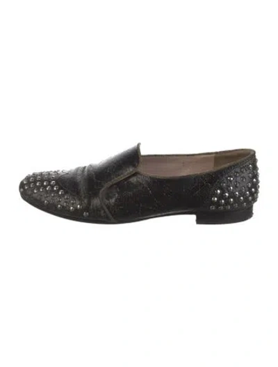 Pre-owned Miu Miu Leather Studded Accents Loafers In Black