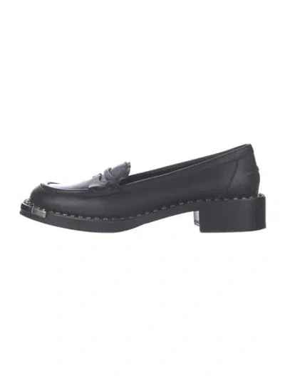 Pre-owned Miu Miu Leather Studded Accents Loafers In Black/blue
