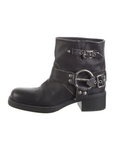 Pre-owned Miu Miu Leather Studded Accents Moto Boots In Black