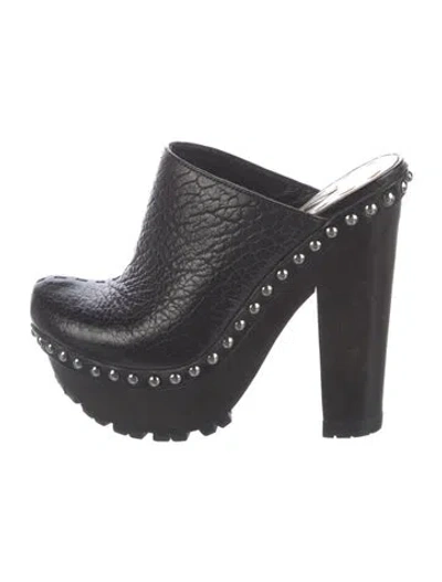 Pre-owned Miu Miu Leather Studded Accents Mules In Black