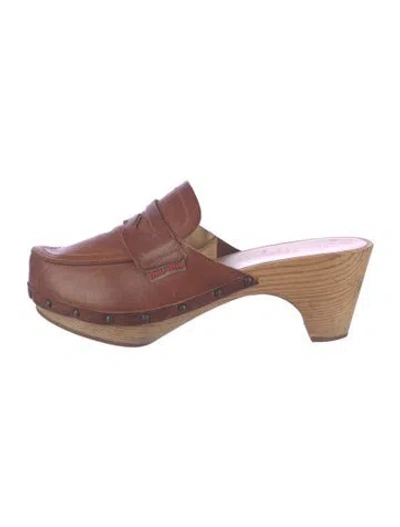 Pre-owned Miu Miu Leather Studded Accents Mules In Brown