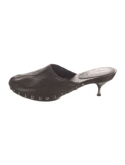 Pre-owned Miu Miu Leather Studded Accents Mules In Brown