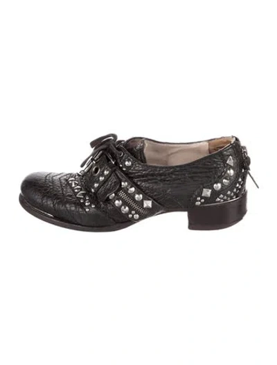 Pre-owned Miu Miu Leather Studded Accents Oxfords In Black