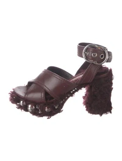 Pre-owned Miu Miu Leather Studded Accents Sandals In Burgundy