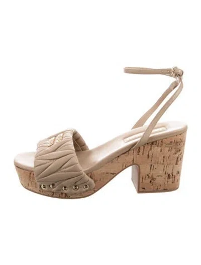 Pre-owned Miu Miu Leather Studded Accents Sandals In Neutrals