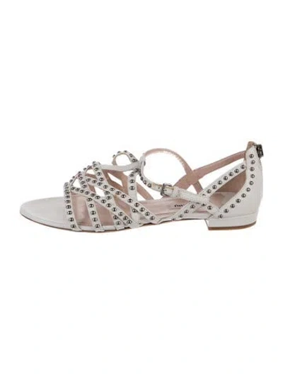Pre-owned Miu Miu Leather Studded Accents Sandals In White
