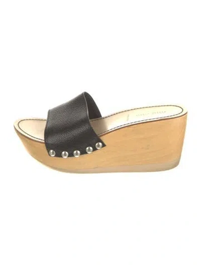 Pre-owned Miu Miu Leather Studded Accents Slides In Black