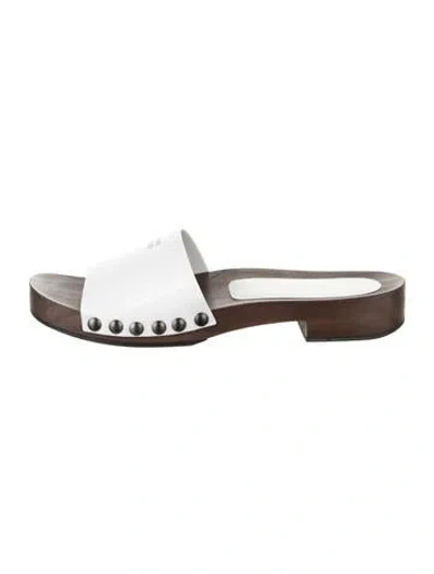 Pre-owned Miu Miu Leather Studded Accents Slides In Silver