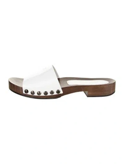Pre-owned Miu Miu Leather Studded Accents Slides In White