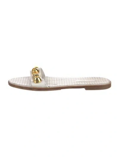Pre-owned Miu Miu Leather Studded Accents Slides In White