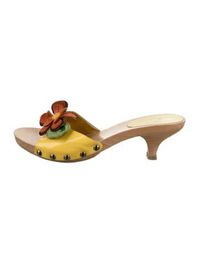 Pre-owned Miu Miu Leather Studded Accents Slides In Yellow