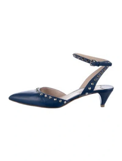 Pre-owned Miu Miu Leather Studded Accents Slingback Pumps In Blue
