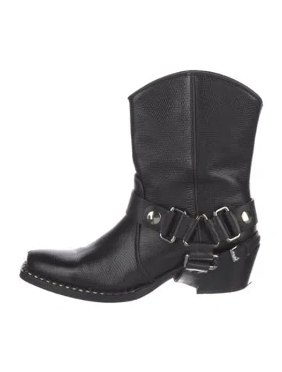 Pre-owned Miu Miu Leather Studded Accents Western Boots In Black