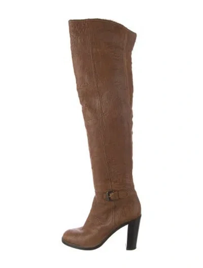Pre-owned Miu Miu Leather Tassel Accents Boots In Brown