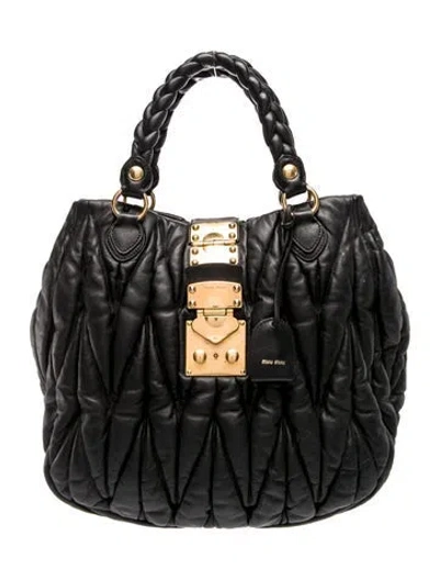 Pre-owned Miu Miu Leather Top Handle Bag In Black